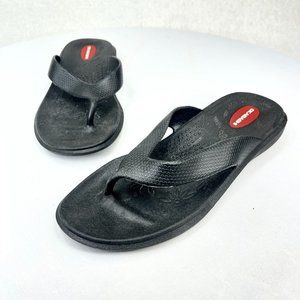 OKABASHI Womens M 6.5-7.5 Black Surf Flip Flops Comfort Support Thong Style